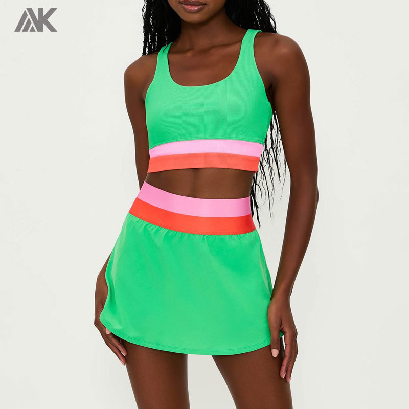 Custom Coral Reef Color block Tennis Skirts Sets And Tennis Wear For Women-Aktik