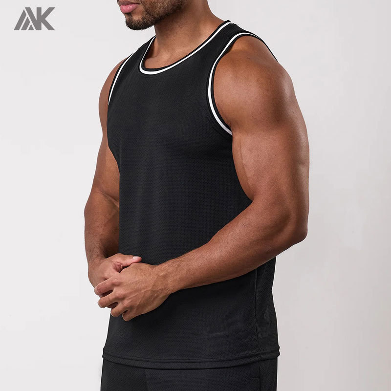 Custom Polyester Casual/Gym Wear Men's Vest Linear Print Men Mesh Tank Tops-Aktik