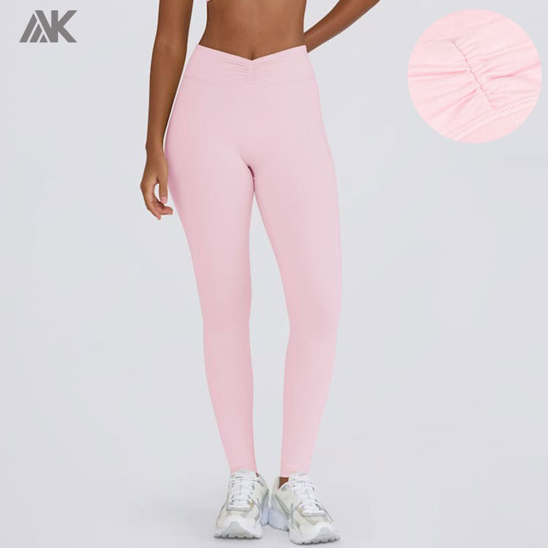 Custom Ruched Mid-rise V-shaped Women's leggings -Aktik