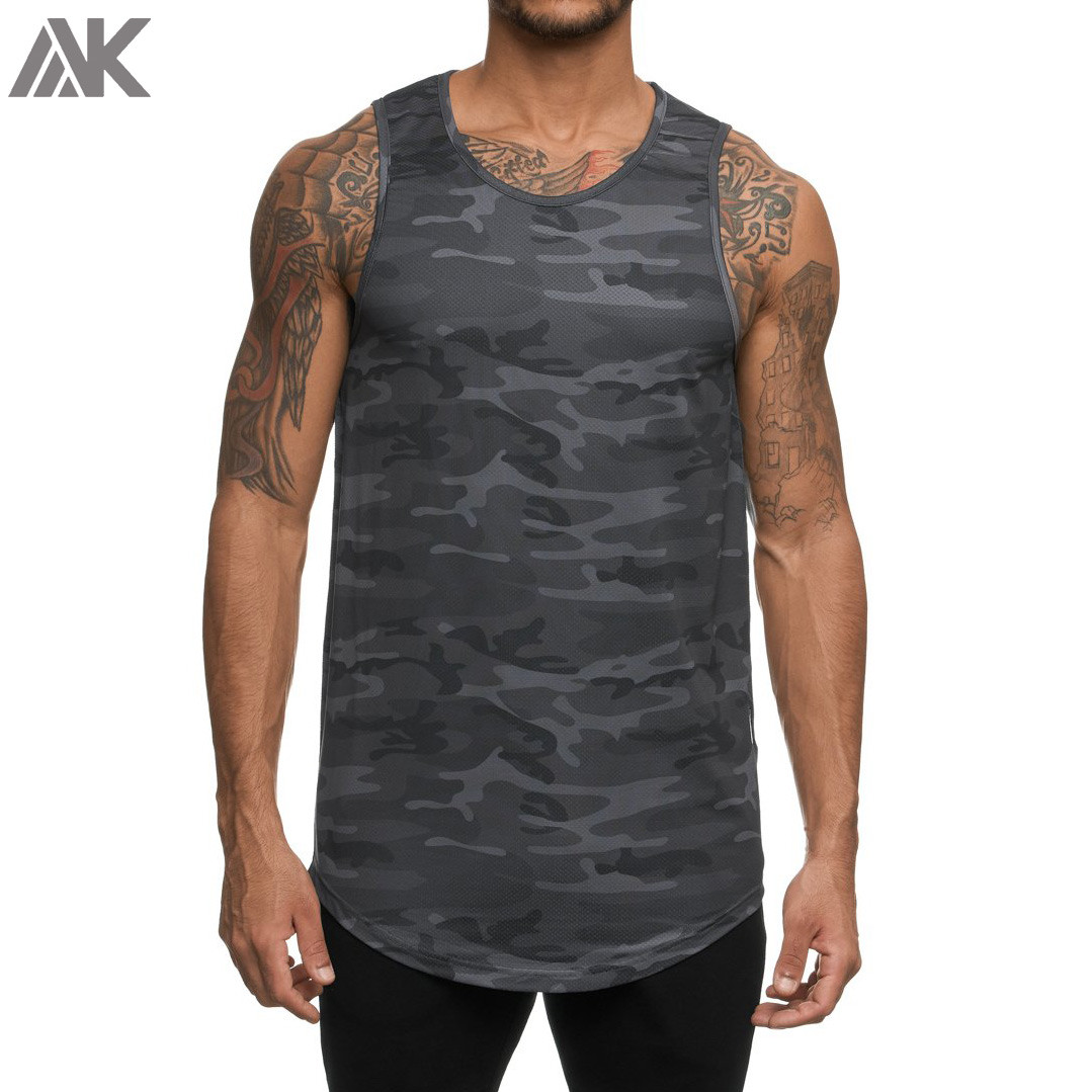 Private Label Wholesale Dry Fit Mesh Crew Neck Camo Gym Tank Tops Mens-Aktik