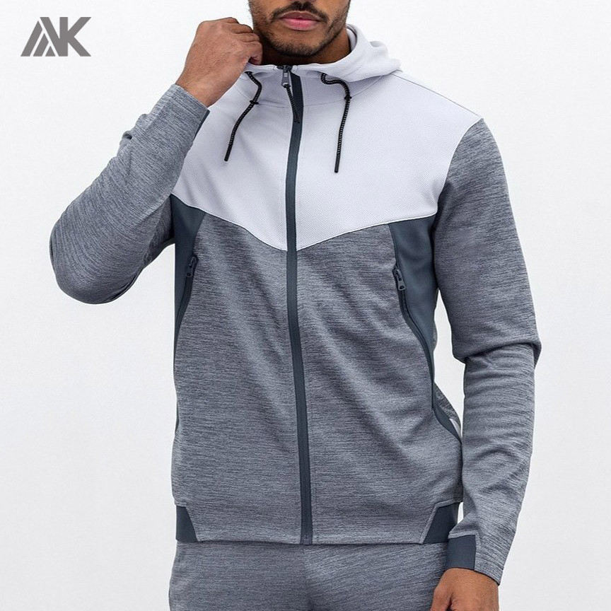 Private Label Wholesale Plain Mens Full Zip Hoodies with Zip Pockets-Aktik