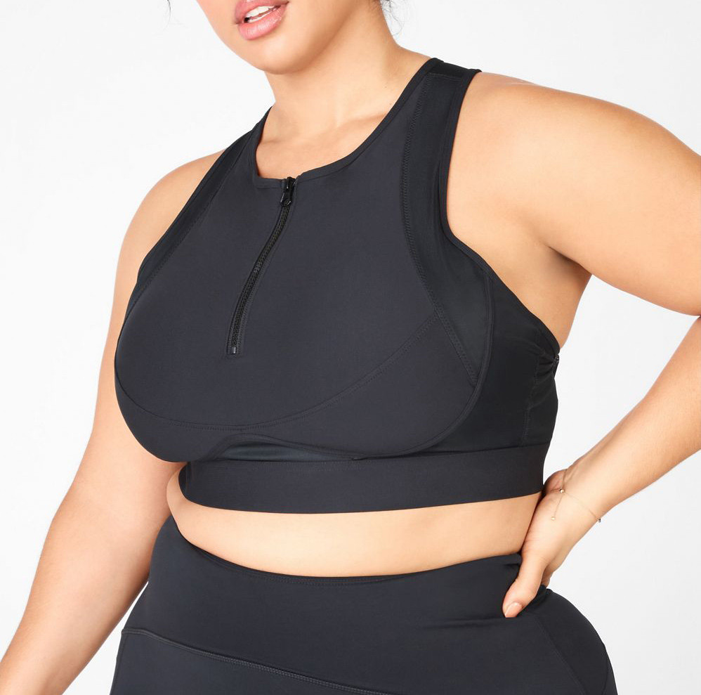 Custom High Support Plus Size Front Zip Racerback Sports Bras with Cool Mesh-Aktik