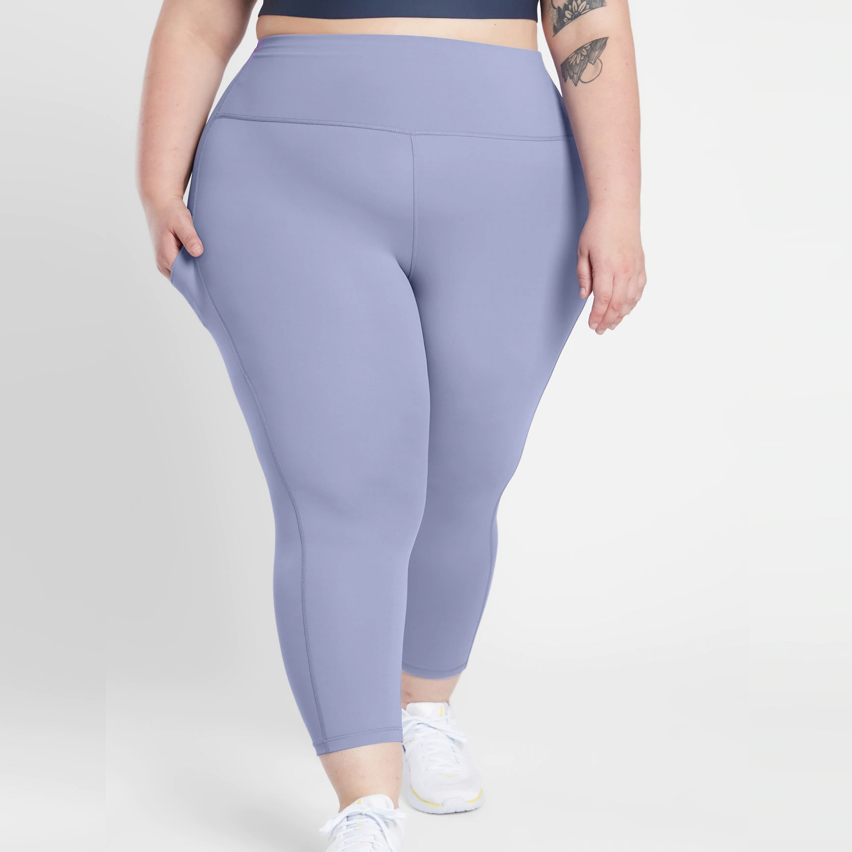 Custom High Waisted Tummy Control Capri Plus Size Leggings with Pockets-Aktik