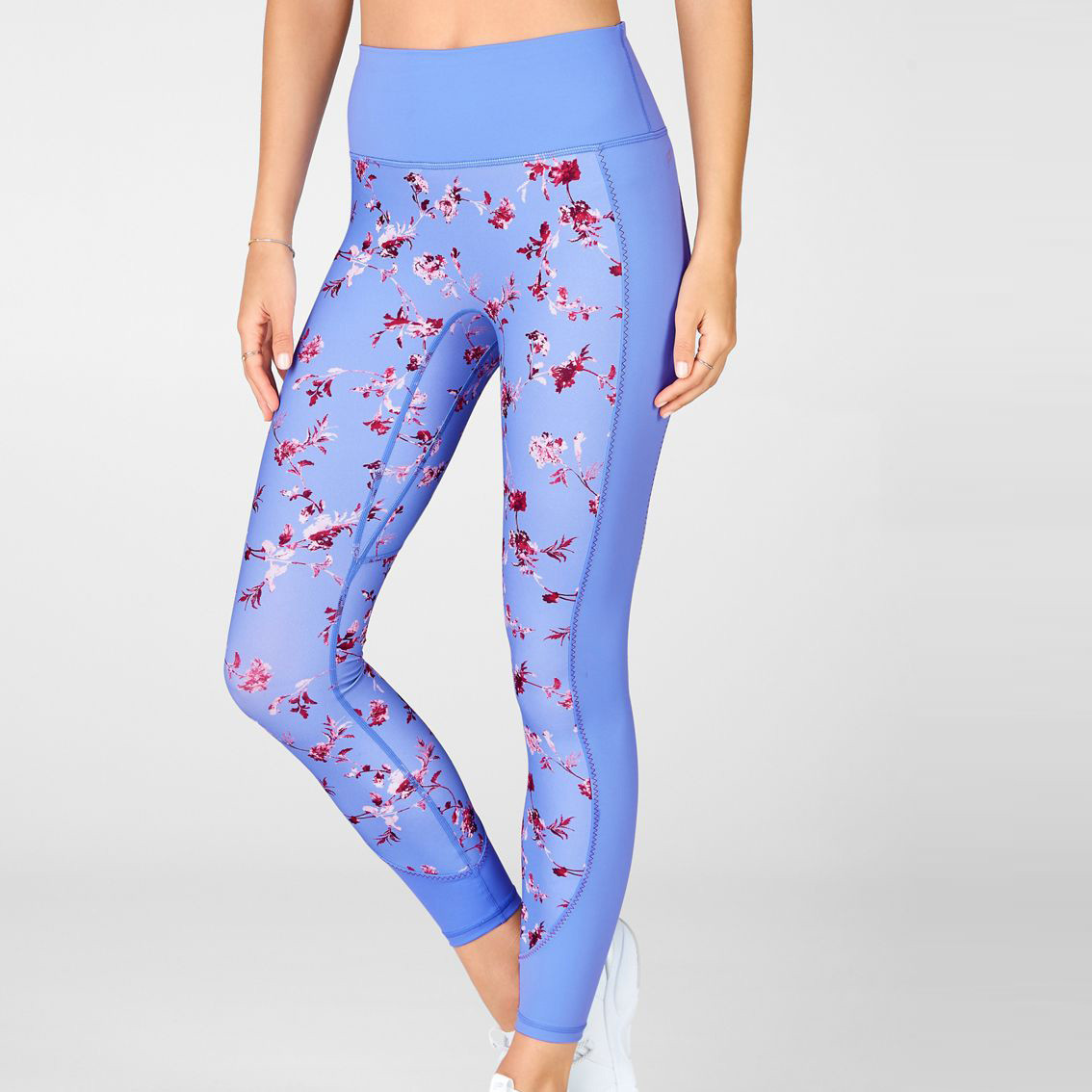 Custom High Waisted Lycra Floral Printed Light Blue Leggings for Women-Aktik