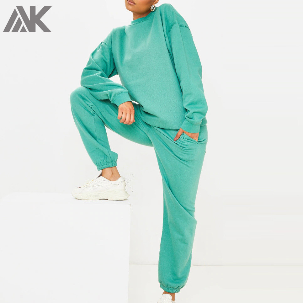 Custom Jogger Set Cotton Oversized Crewneck Matching Sweatsuits for Women-Aktik