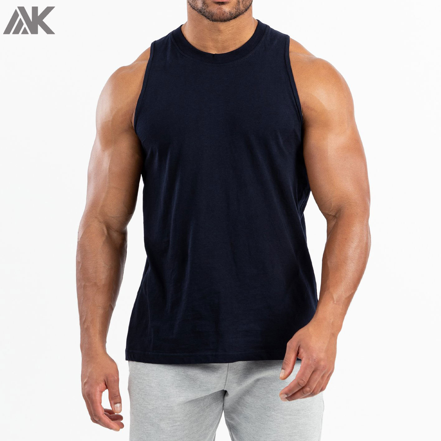 Custom Cotton Crew Neck Plain Muscle Lifting Tank Tops Printing for Men-Aktik