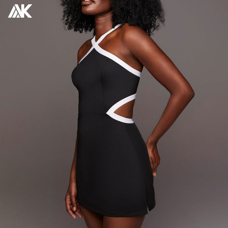 Custom Sweat Wicking Cut-out Back Women's Black Tennis Dress -Aktik