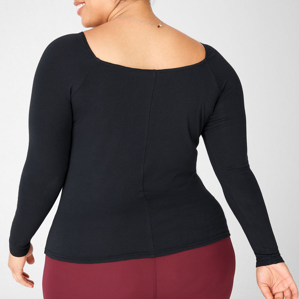 Custom Cotton Square Neck Fitted Long Sleeve Plus Size Women's T Shirts-Aktik