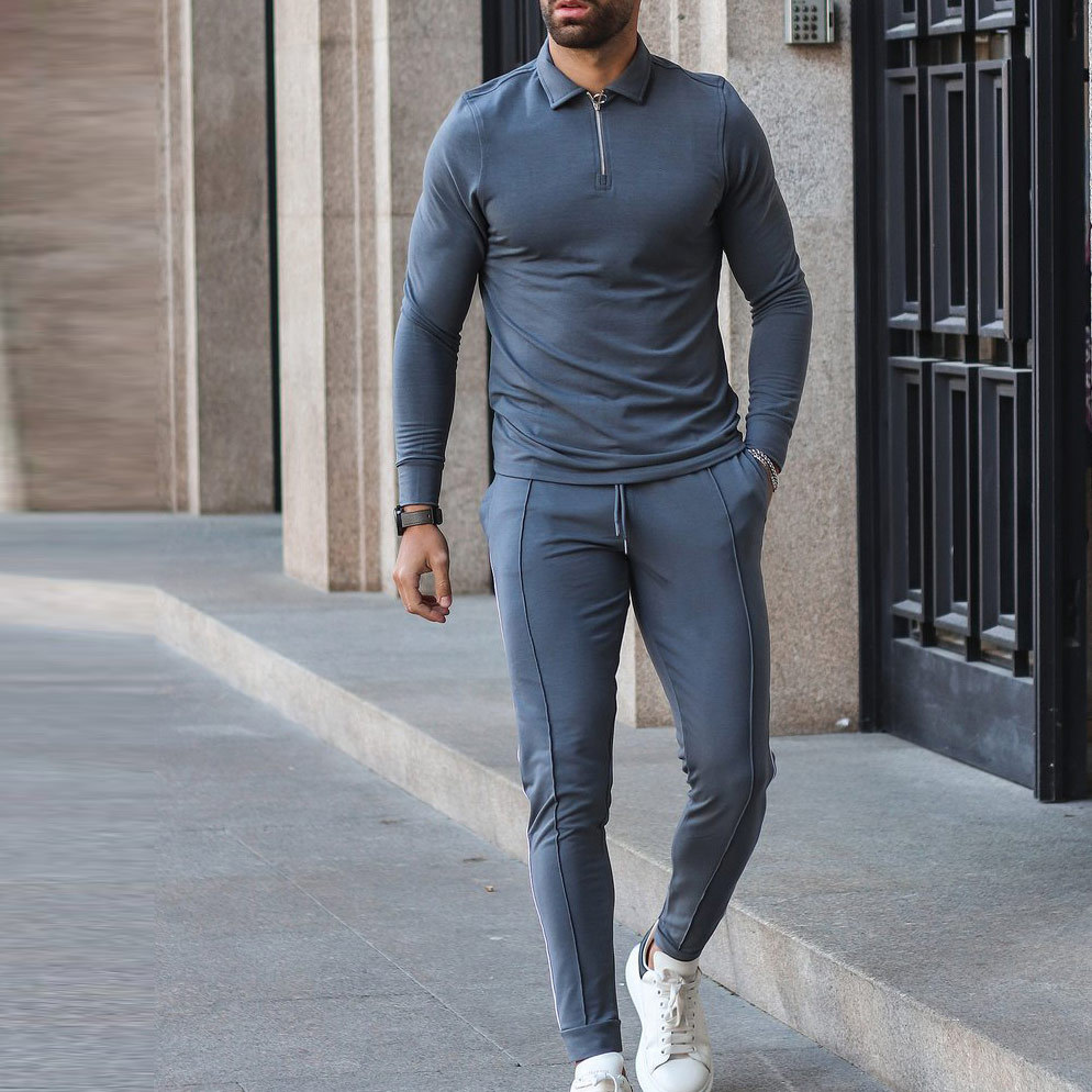 Custom Long Sleeve Collar T Shirt Zip Up Slim Fit Polo T Shirts for Men-Aktik
