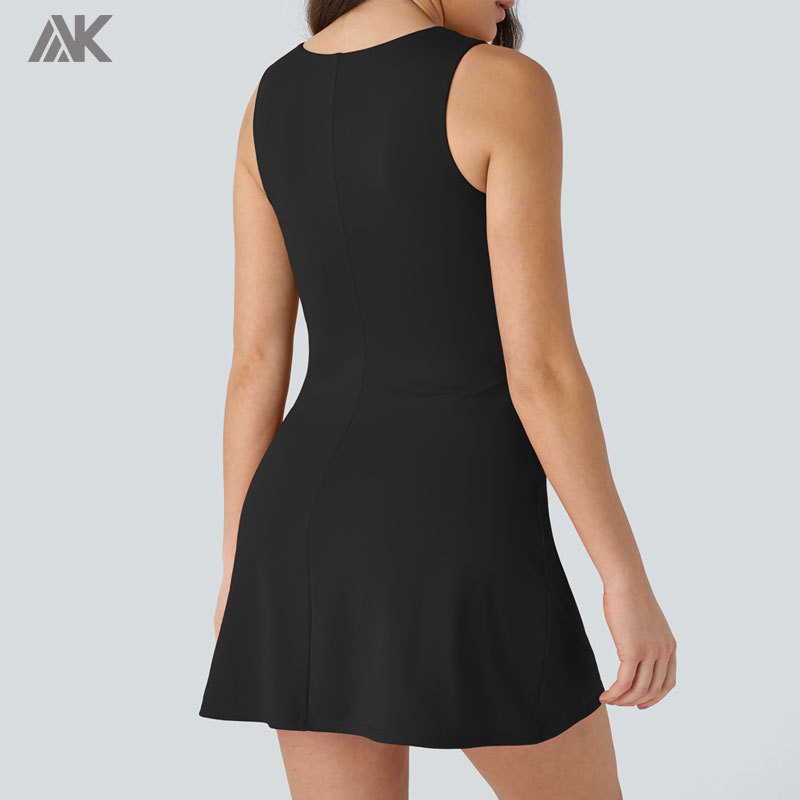 Custom Square Neck Sleeveless Sports Gym Tennis Outfits Quick Dry Mini Tennis Active Dress For Women-Aktik