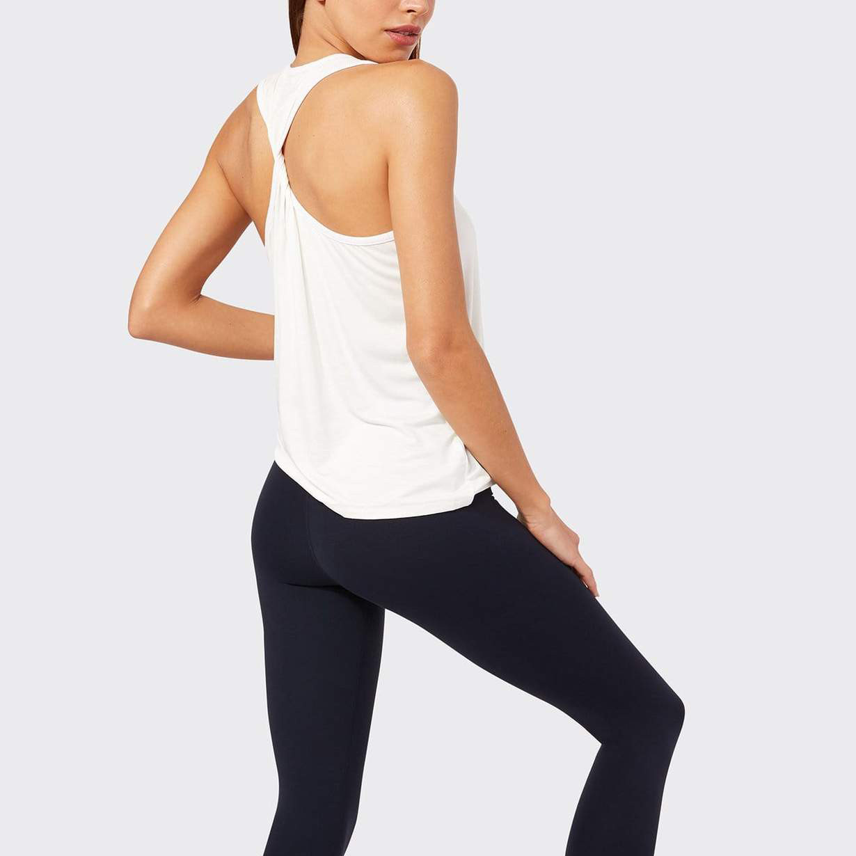 Custom Athletic Works Tank Tops Twist Back Cotton White Tank Top for Women-Aktik