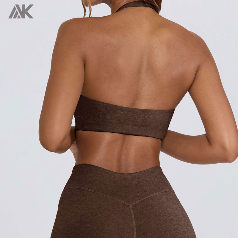 Custom Plunge V-Neck Sports Bra Mid-rise V-shaped Leggings Women's Yoga Fitness Suit-Aktik