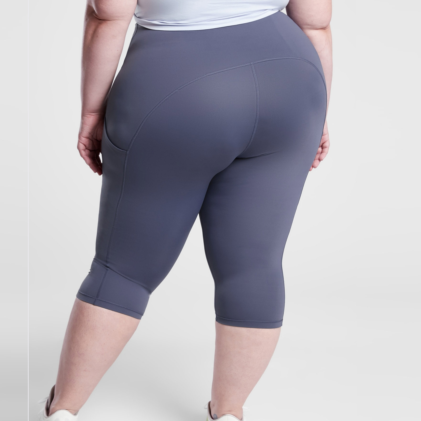 Custom Womens Grey Plus Size Capri Leggings with Pockets on Both Side-Aktik