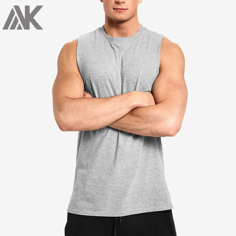Private Label Wholesale Cotton Crew Neck Sleeveless Mens Muscle Tank Tops-Aktik