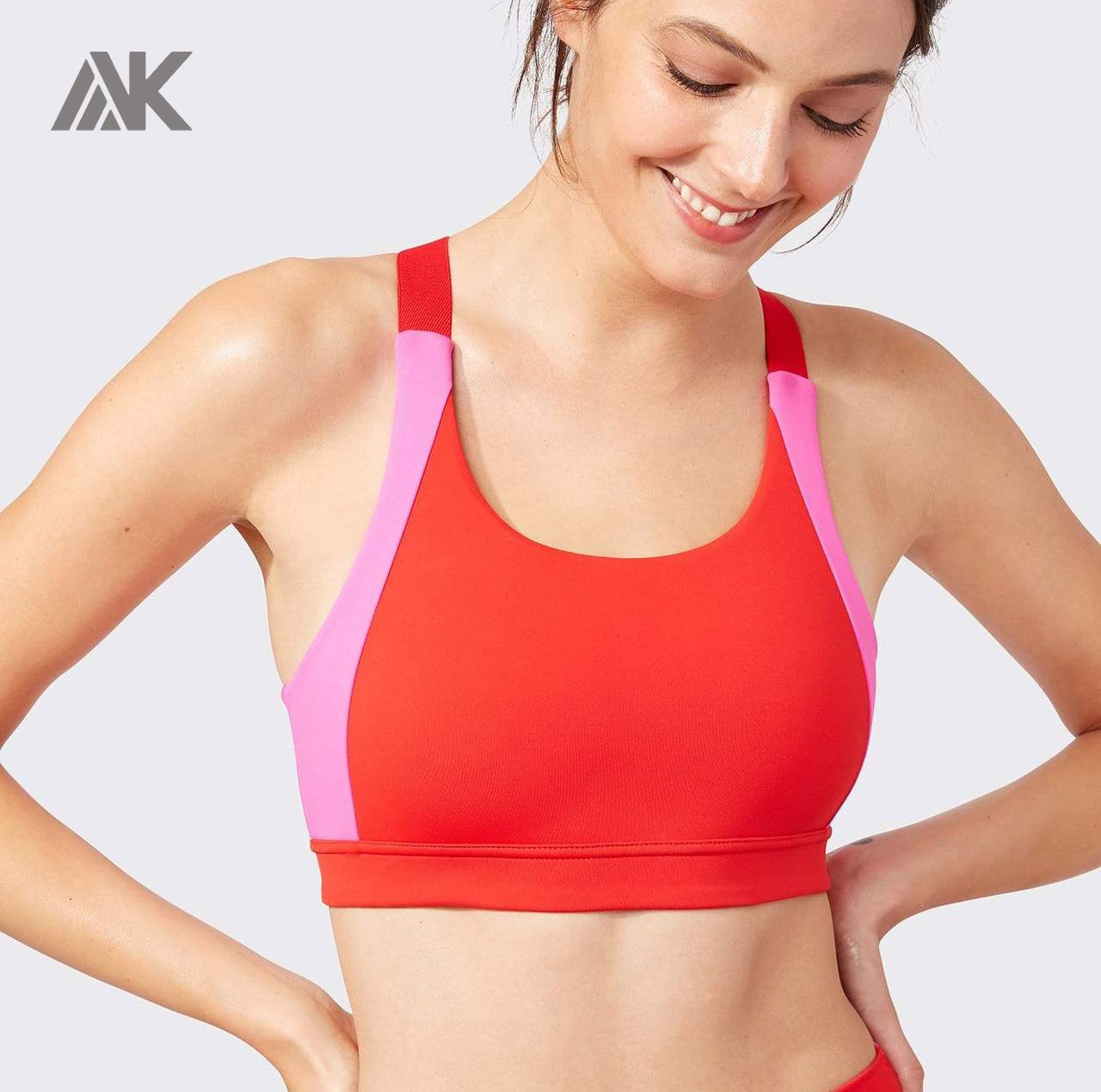 Custom Cross Back Adjustable Strappy Sports Bra with Colorful Pannel-Aktik