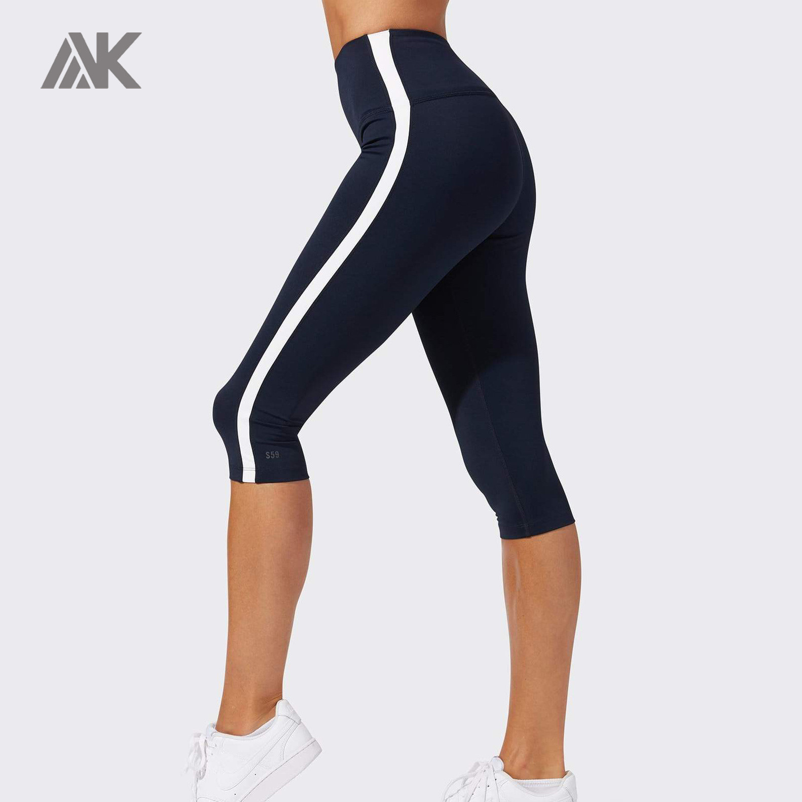 Custom Black and White Striped Capri Best High Waisted Leggings-Aktik