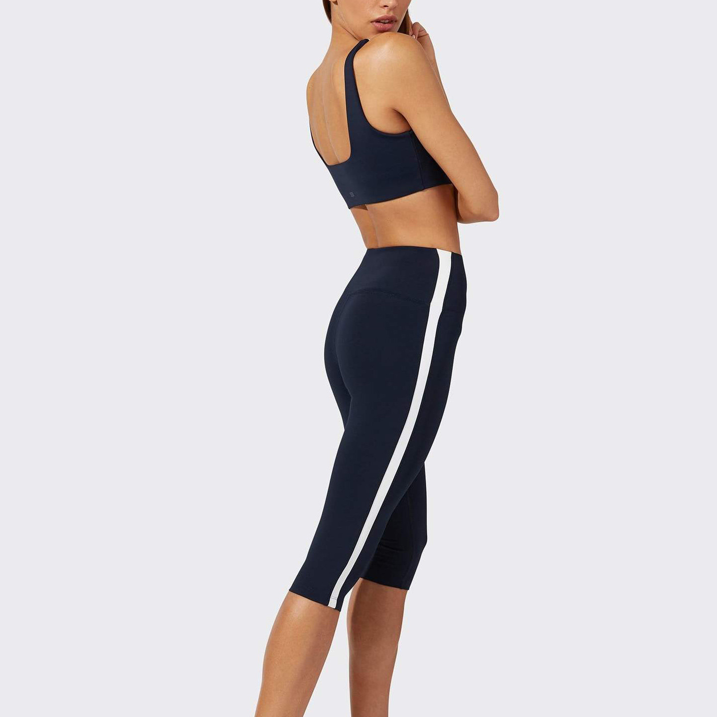 Custom Black and White Striped Capri Best High Waisted Leggings-Aktik