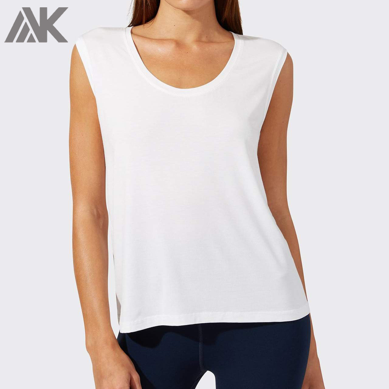 Custom Loose Fitting Crew Neck Rayon Sleeveless Tank Tops for Women-Aktik