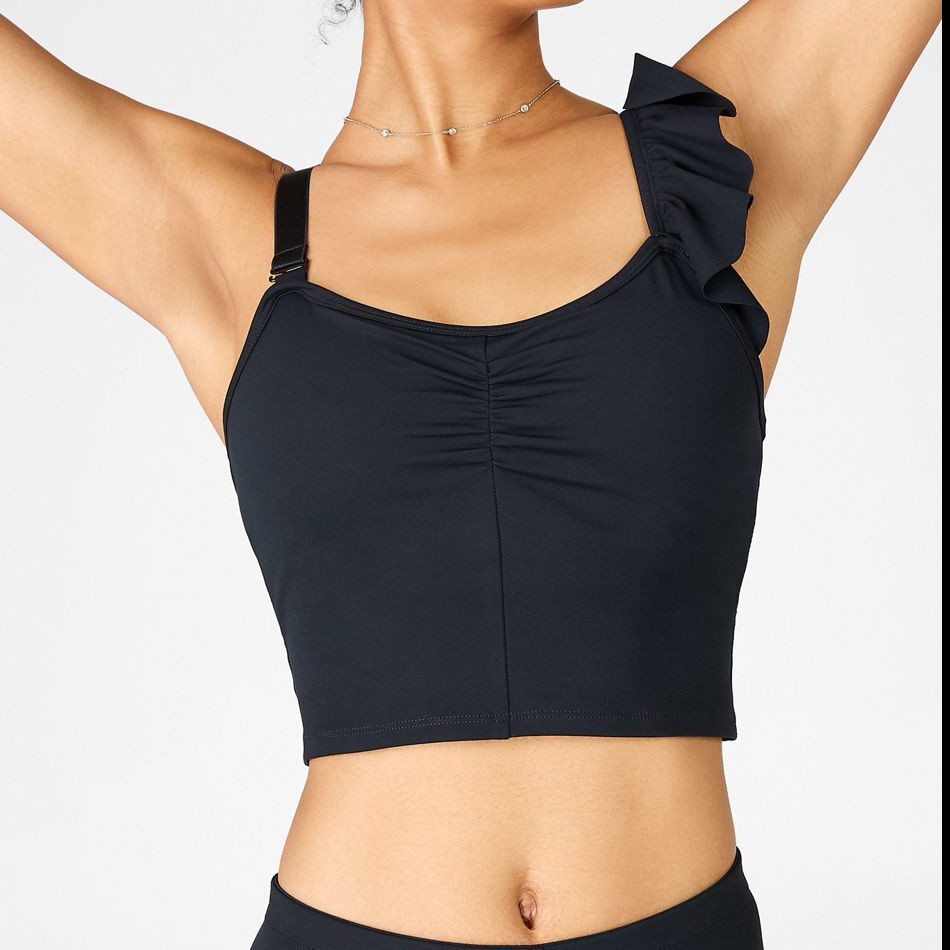 Custom One Shoulder Tank Top Womens Crop Top Workout Tank with Ruffle-Aktik