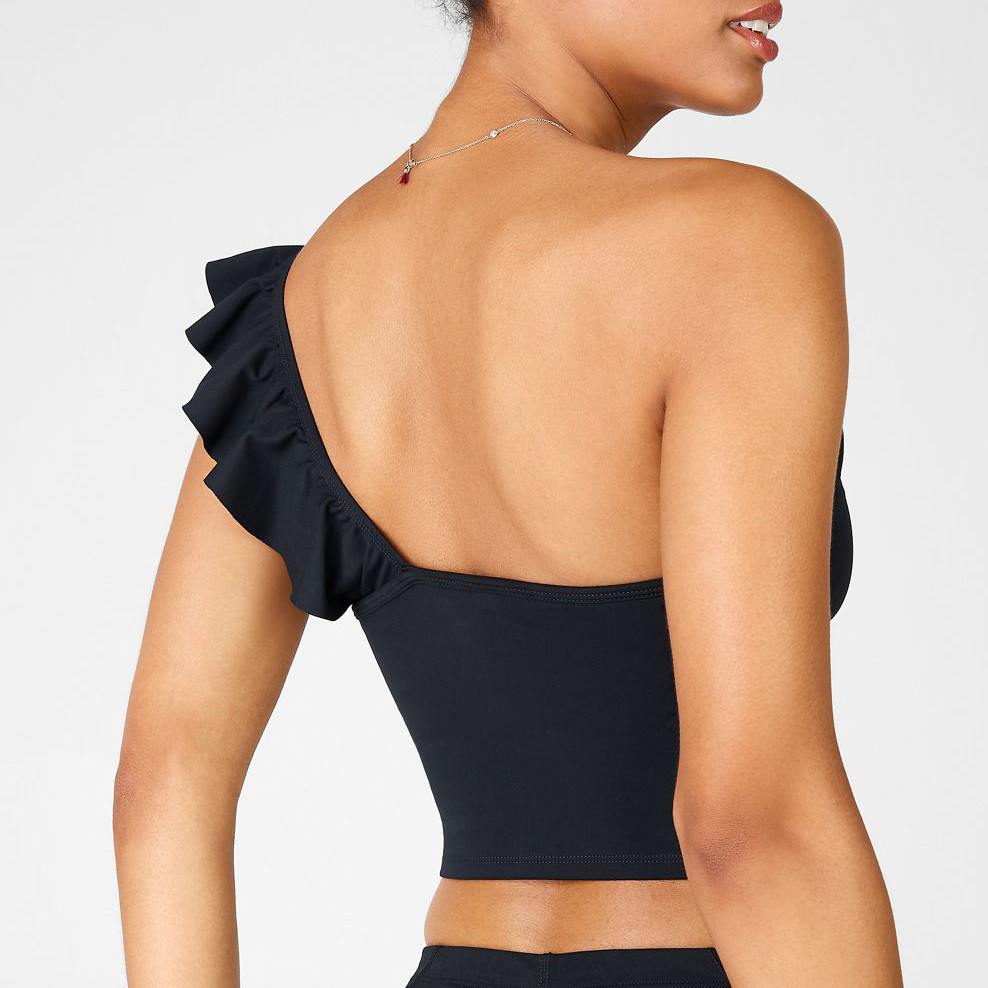 Custom One Shoulder Tank Top Womens Crop Top Workout Tank with Ruffle-Aktik