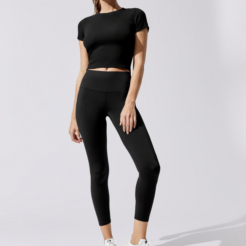 Custom Women's Cotton Spandex Ribbed Gym Crop Slim Fit T Shirts Wholesale-Aktik
