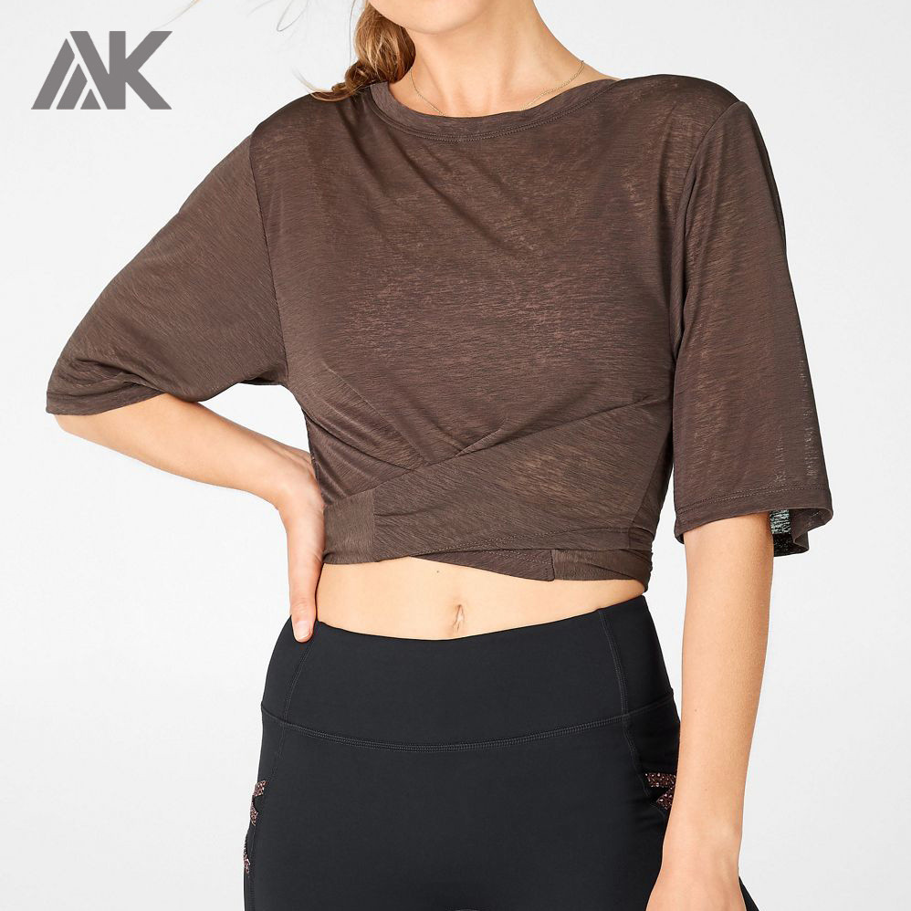 Private Label Womens Bulk Custom T Shirts Short Sleeve White Crop T Shirt-Aktik
