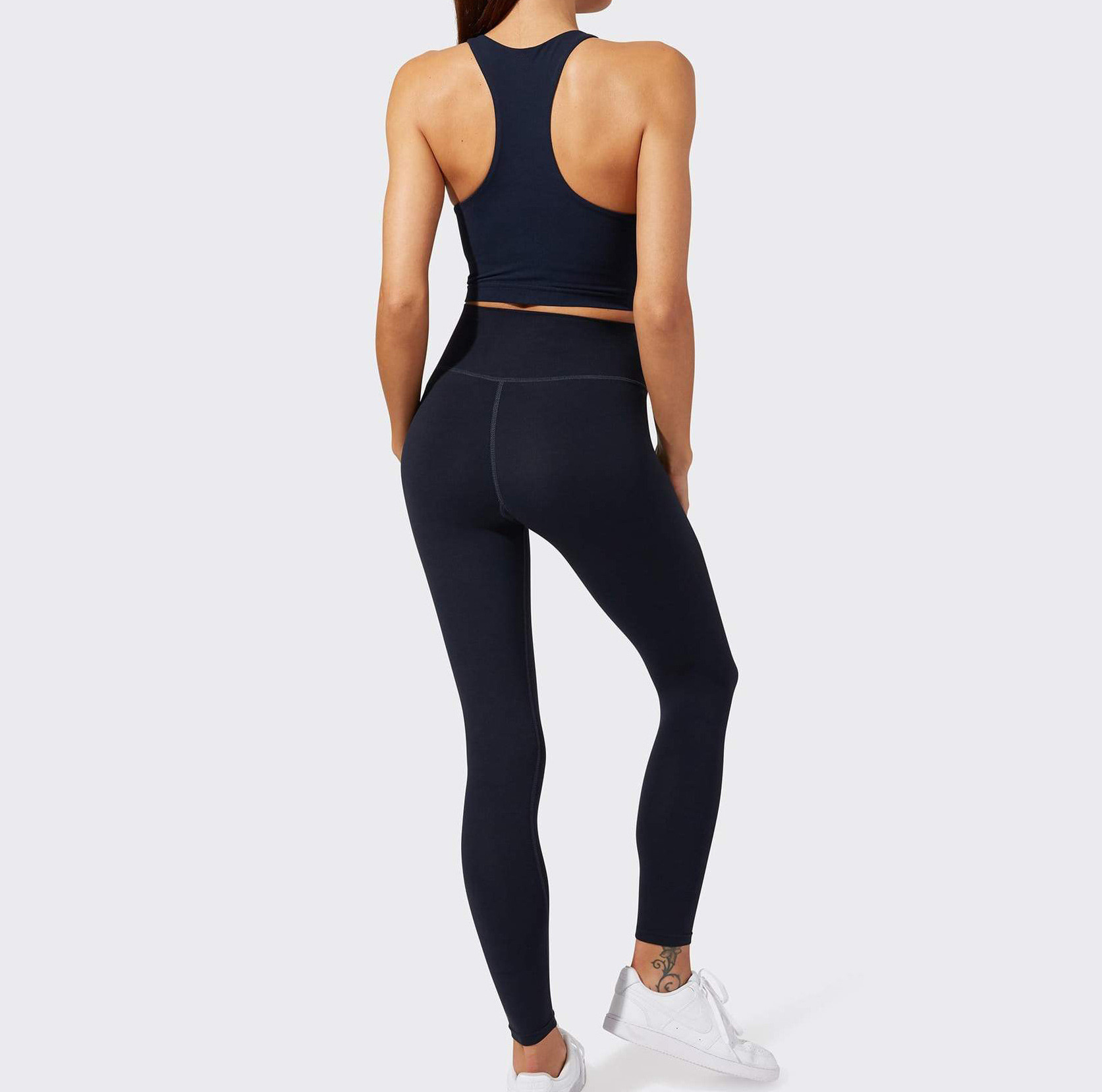 Custom V Neck Low Cut Padded Crop Top Racerback Long Sports Bra Tank Top-Aktik