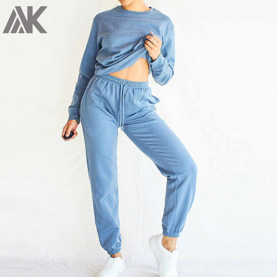 Custom Crew Neck Sweatsuits Cotton Oversized Sweat Outfits for Women-Aktik