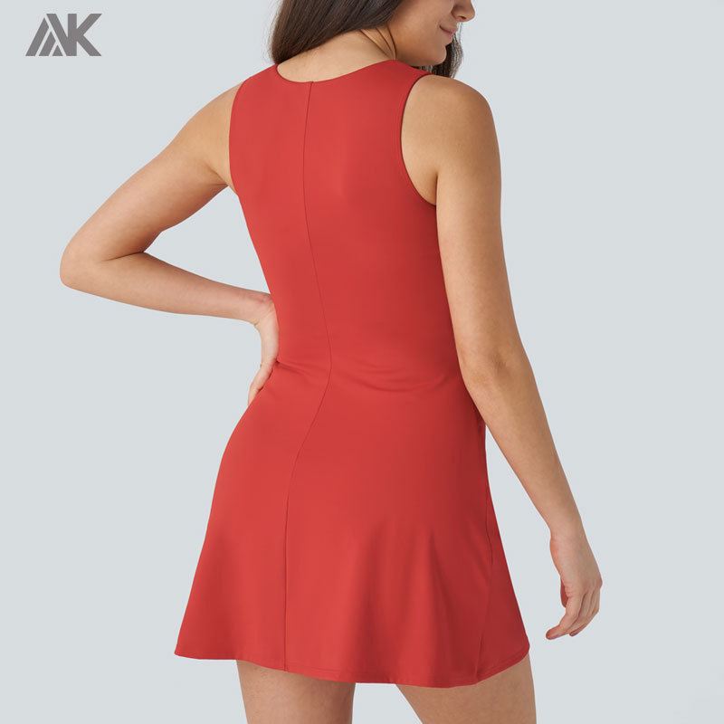 Custom Square Neck Sleeveless Sports Gym Tennis Outfits Quick Dry Mini Tennis Active Dress For Women-Aktik