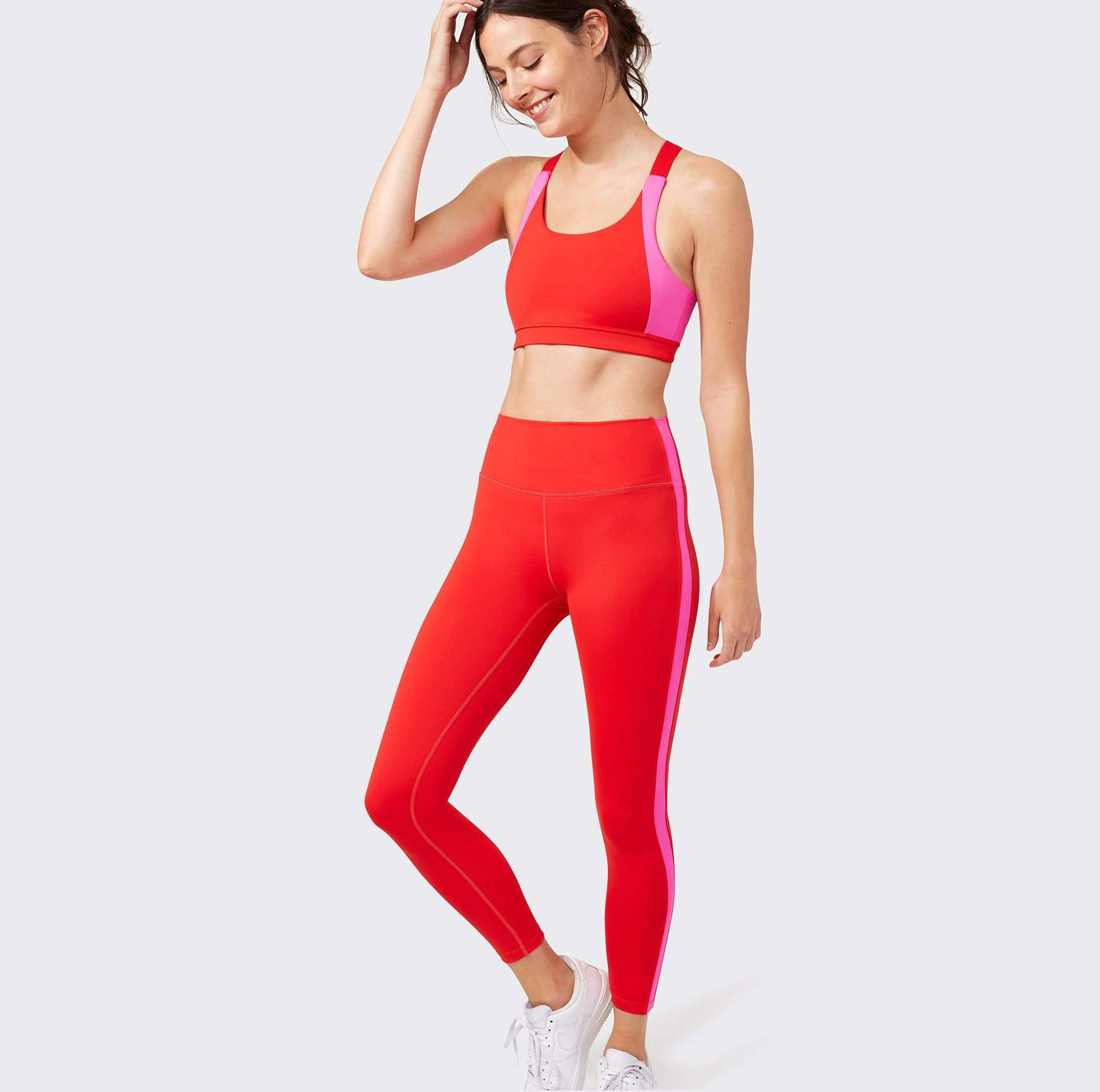 Custom Cross Back Adjustable Strappy Sports Bra with Colorful Pannel-Aktik