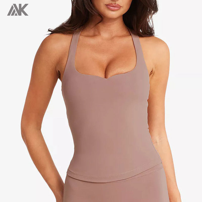 Custom Lightly Brushed Sweet Heart Neckline Women's Sports Tank Top Wit Removable Bra Cups-Aktik