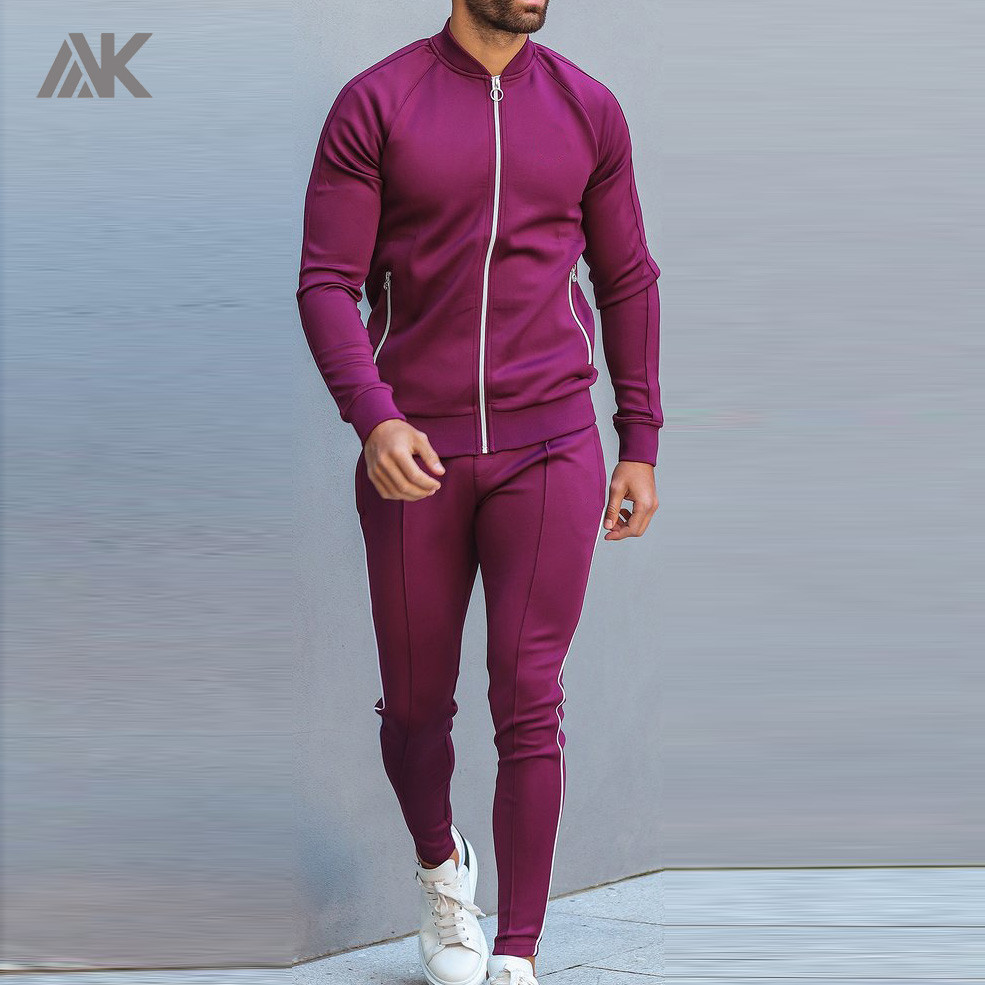 Custom Mens Slim Fit Full Zip Up Wholesale sweatsuits with Zip Pockets-Aktik
