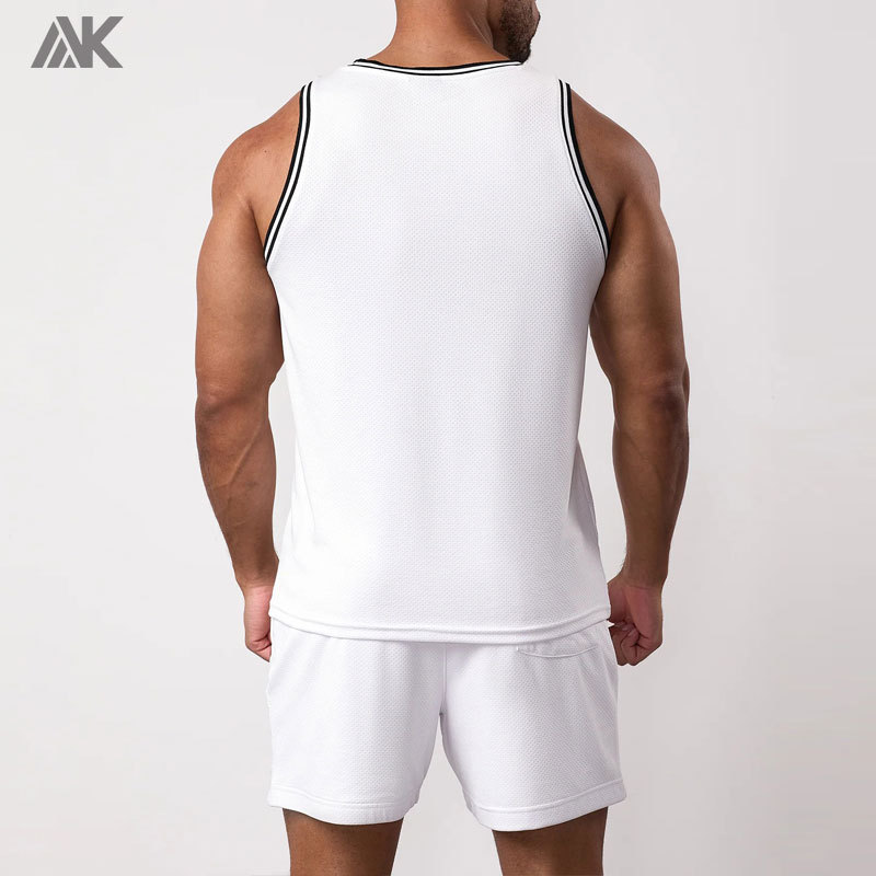 Custom Polyester Casual/Gym Wear Men's Vest Linear Print Men Mesh Tank Tops-Aktik