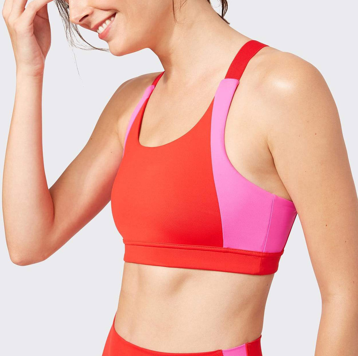 Custom Cross Back Adjustable Strappy Sports Bra with Colorful Pannel-Aktik