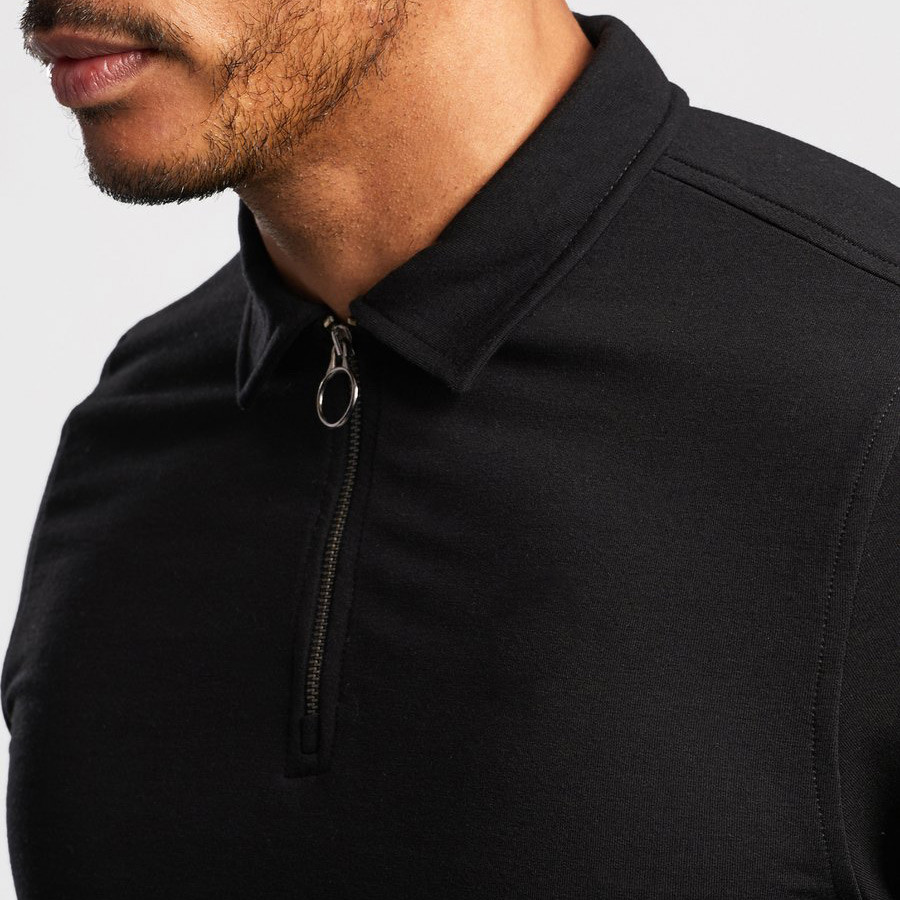 Custom Long Sleeve Collar T Shirt Zip Up Slim Fit Polo T Shirts for Men-Aktik