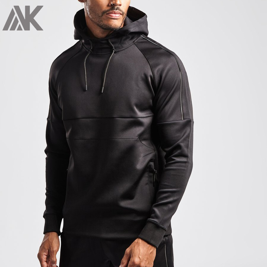 Wholesale Zip Pockets Plain Black Hoodie Fitted Custom Hoodies for Men-Aktik