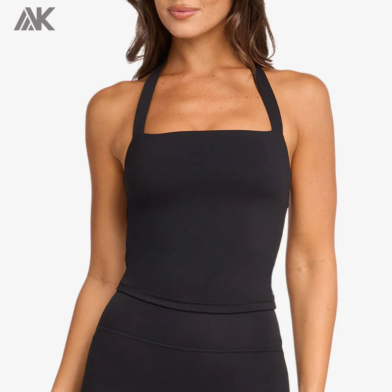 Custom Straight Neck Halter Women's Tank Top With A Halter Strap And Inbuilt Shelf Bra-Aktik