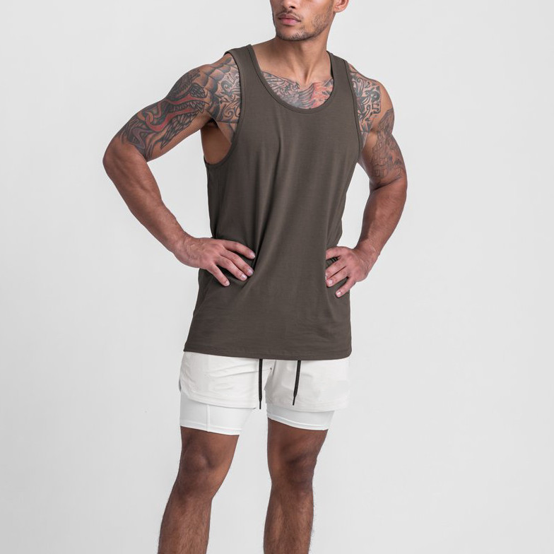 Custom Crew Neck Cotton Athletic Running Tank Tops Mens with Mesh Panels-Aktik