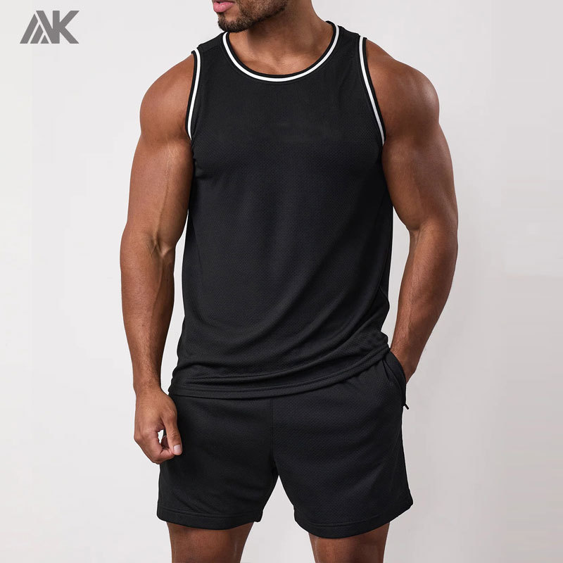 Custom Polyester Casual/Gym Wear Men's Vest Linear Print Men Mesh Tank Tops-Aktik