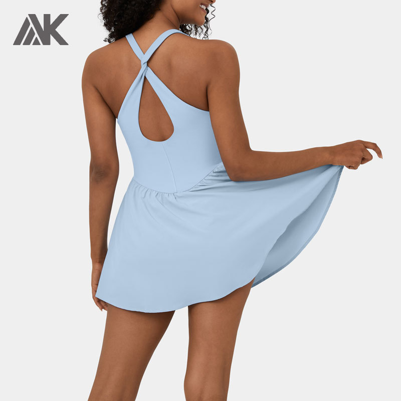 Custom Square Neck Backless Cut Out Best Tennis Dresses With Shorts For Women-Aktik