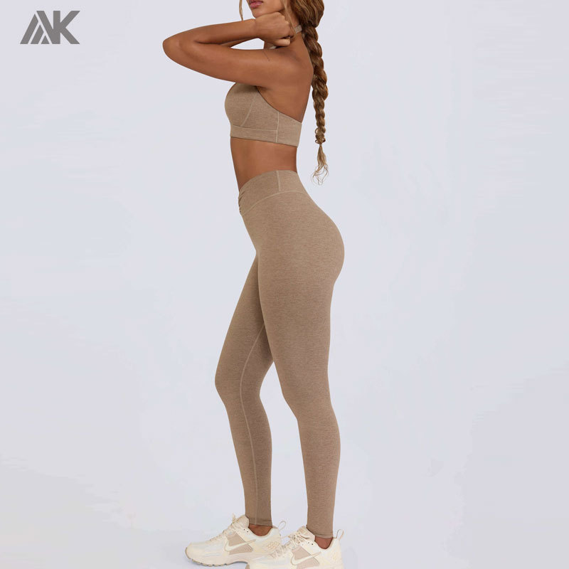 Custom Plunge V-Neck Sports Bra Mid-rise V-shaped Leggings Women's Yoga Fitness Suit-Aktik