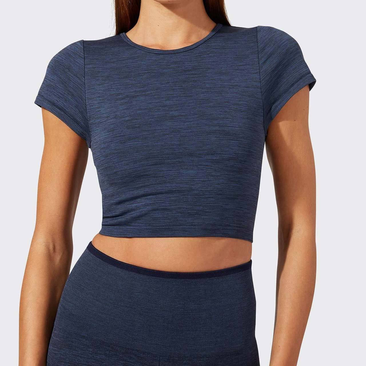 Wholesale Bulk Women's Short Sleeve Crew Neck Cropped Fitted T Shirt -Aktik