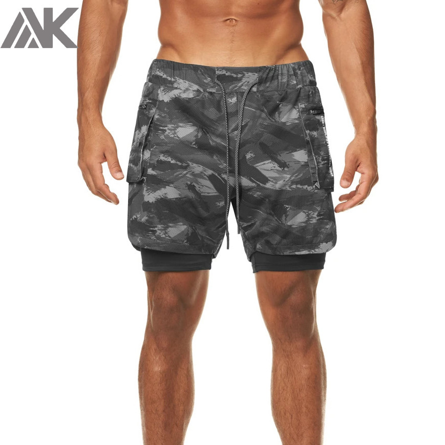 Custom Athletic Shorts Camo Print Best Mens Running Shorts with Pocket-Aktik