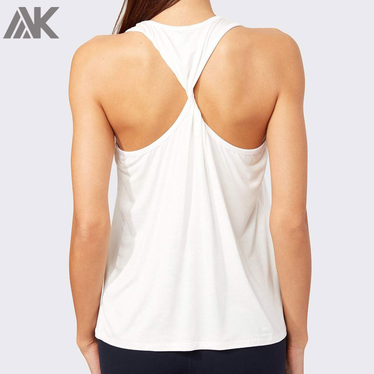 Custom Athletic Works Tank Tops Twist Back Cotton White Tank Top for Women-Aktik