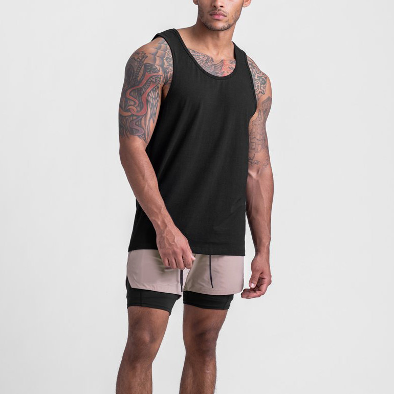 Custom Crew Neck Cotton Athletic Running Tank Tops Mens with Mesh Panels-Aktik