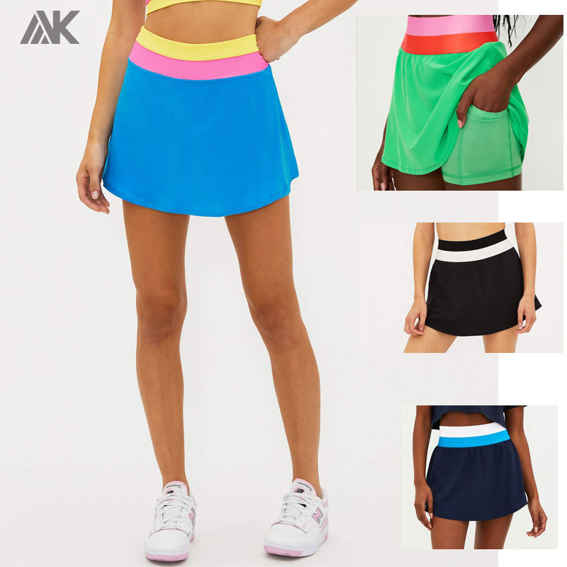 Custom Coral Reef Color block Tennis Skirts Sets And Tennis Wear For Women-Aktik