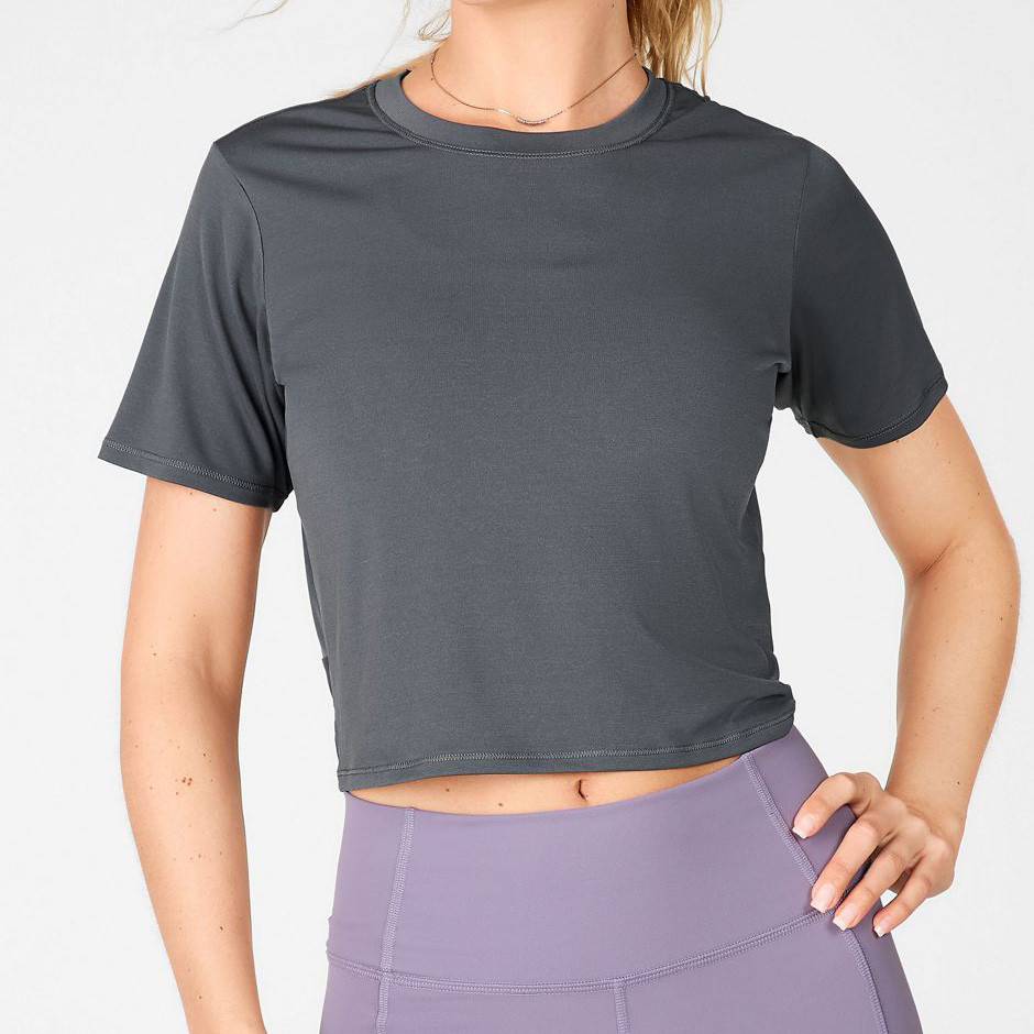 Custom Crop Tops Short Sleeve Crew Neck Gym T Shirts for Women-Aktik