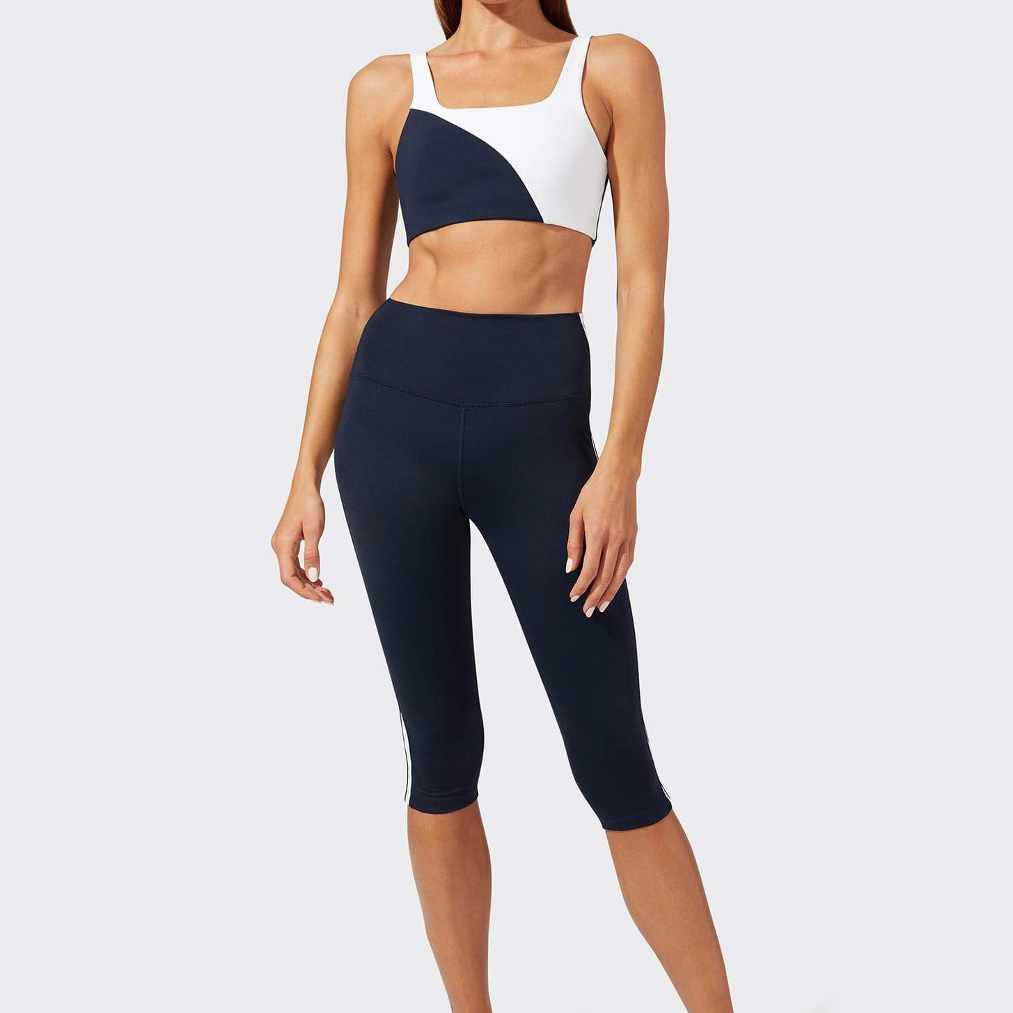 Custom Black and White Striped Capri Best High Waisted Leggings-Aktik