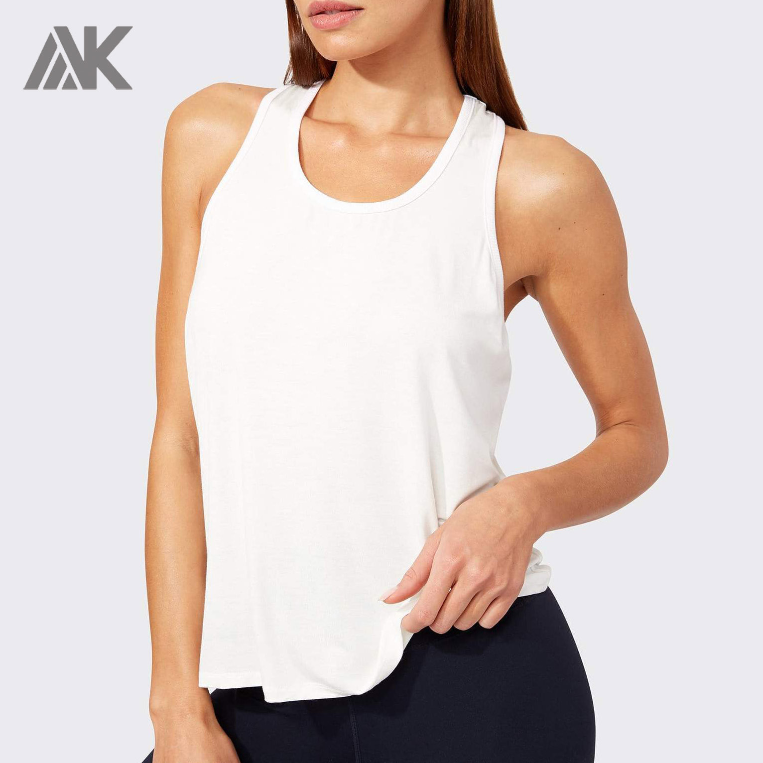 Custom Athletic Works Tank Tops Twist Back Cotton White Tank Top for Women-Aktik