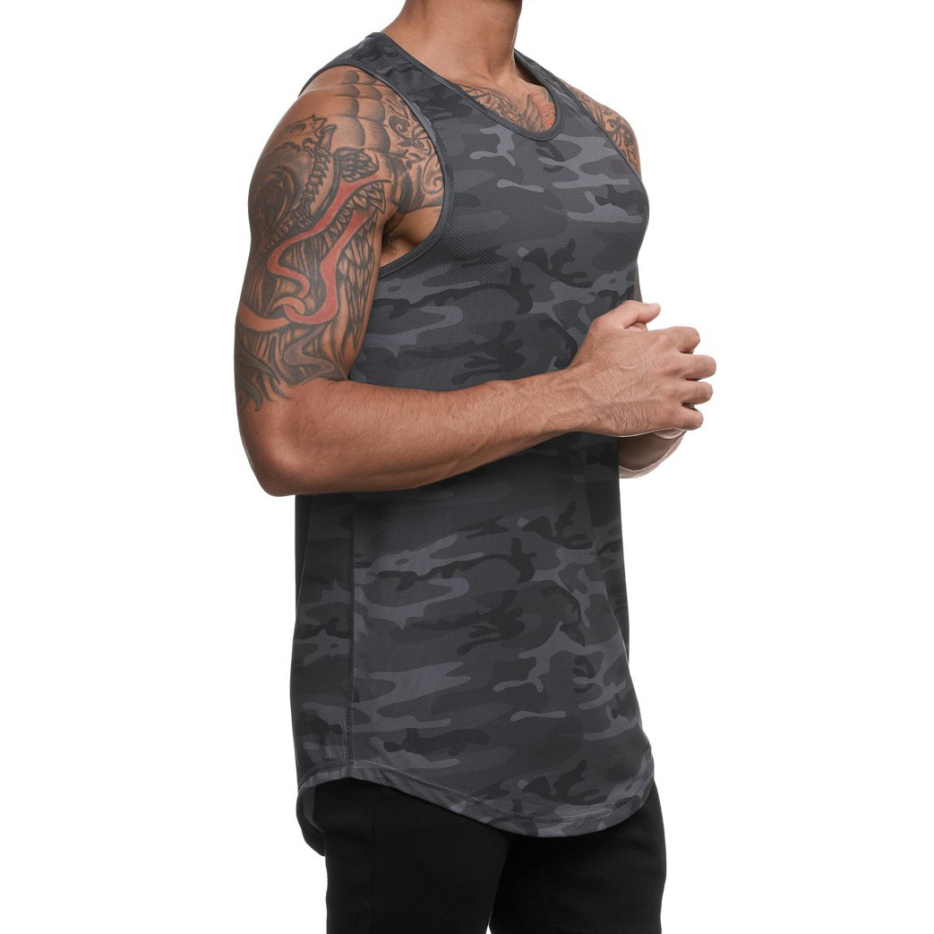 Private Label Wholesale Dry Fit Mesh Crew Neck Camo Gym Tank Tops Mens-Aktik